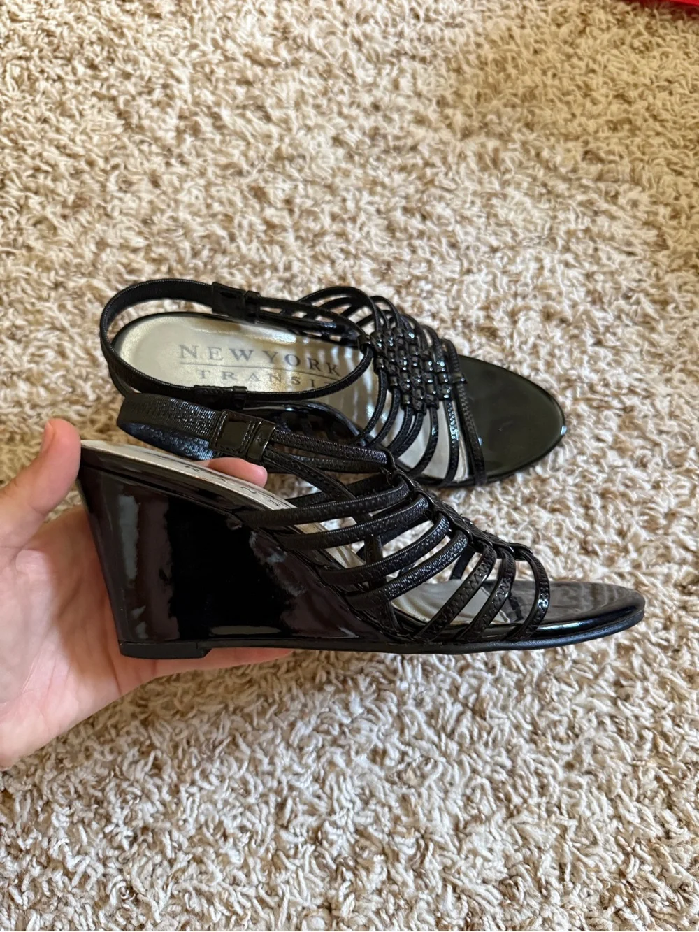 New York Transit Black Strappy Wedges